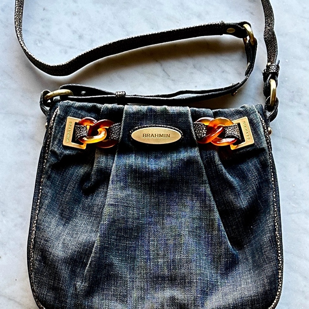 RARE HTF Brahmin Denim Crossbody Bag - Picture 2 of 9
